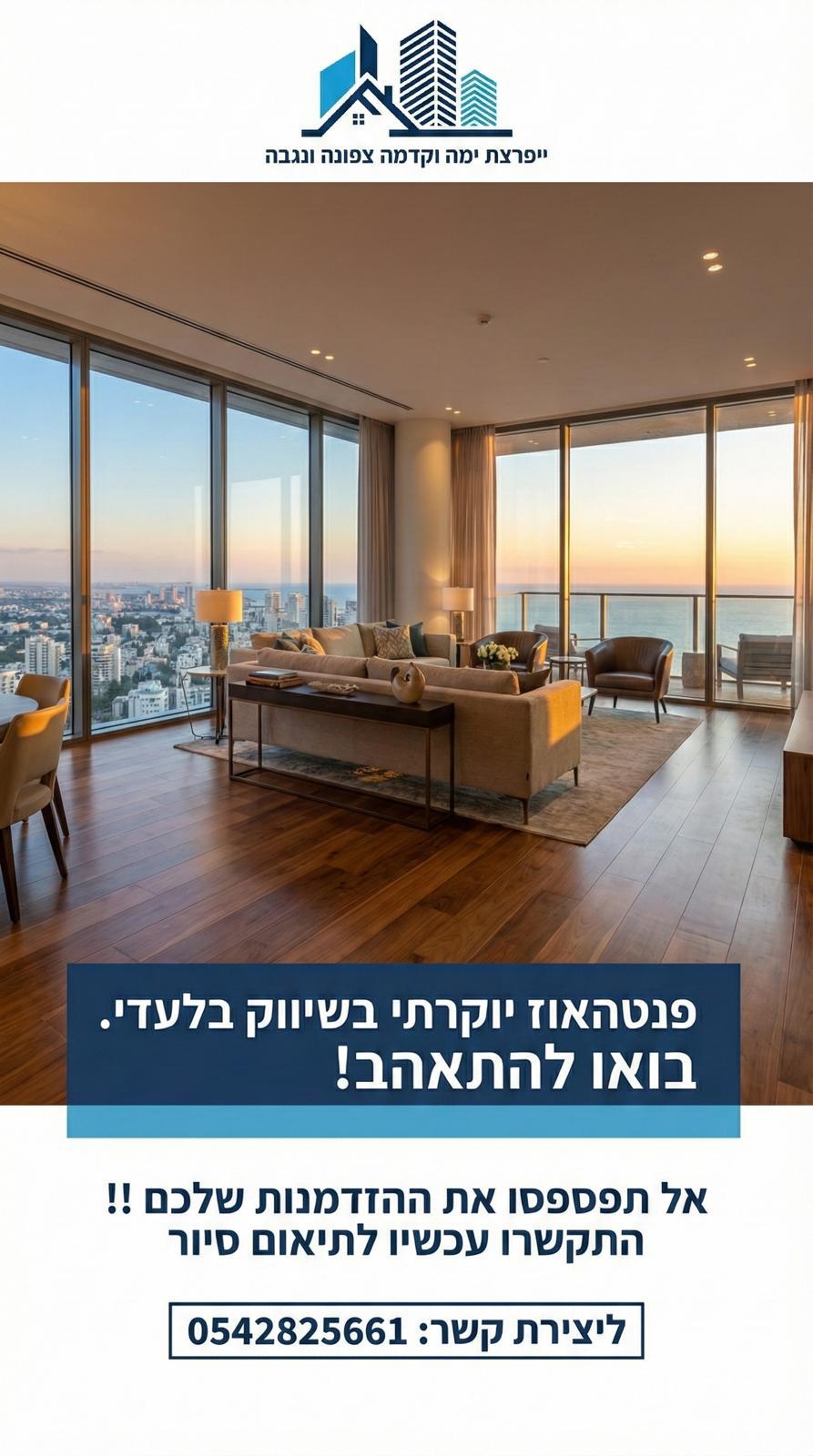 פנטהאוז מרהיב עם נוף פנורמי ועיצוב פנים יוקרתי